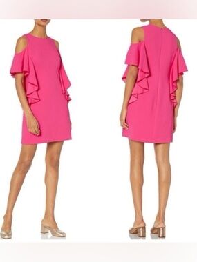 TRINA TURK | Pink Lambada Cold Shoulder Ruffle Dress